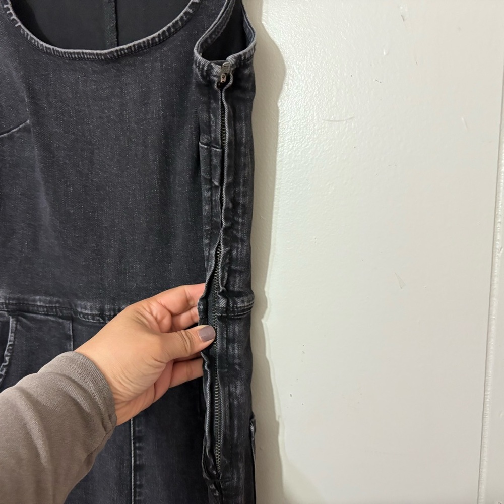 Free People Scarlet Black Denim Jumpsuit Women’s Size 2 Stretch Skinny Ankle Zip - Picture 6 of 12
